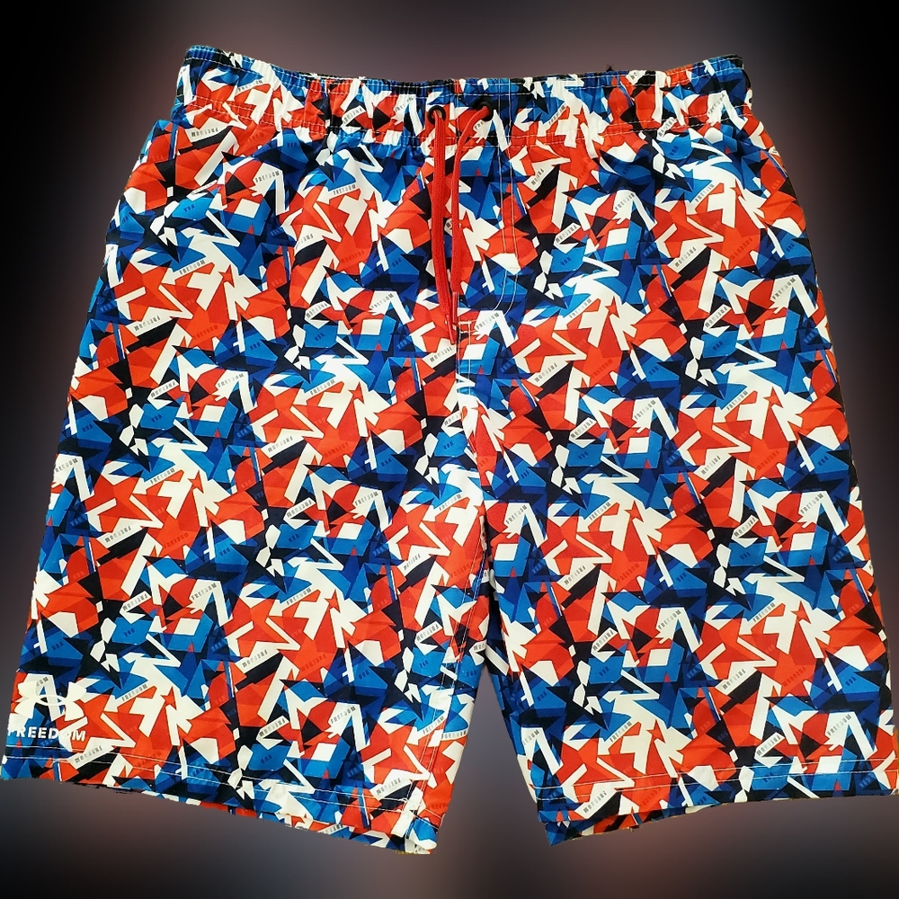 Under Armour Freedom USA Red White Blue Boys Youth XL Swim Trunks Shorts